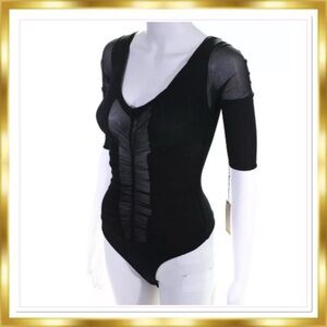 Only hearts black ruched panel mesh thong bodysuit size small (XS-S)